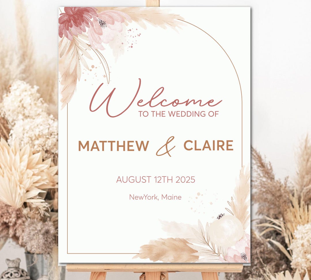 Pampas Wedding Welcome Sign Boho Welcome Wedding Sign Pampas Wedding ...