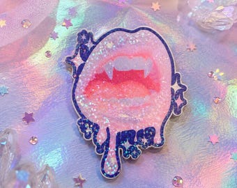 Vampire Fangs Holographic Sticker — Bookish Dark Romance Kindle Decal