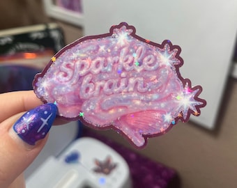 Sparkle Brain Holographic Sticker — ADHD Neurodivergent Vinyl Decal, Neurospicy Mental Health