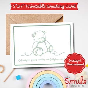 Minimalist Teddy Bear Baby Shower Card: Printable Line Art (Digital Download)