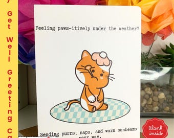 Get Well Soon Cat Card: Paws-itively Under the Weather