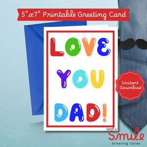Carte amusante colorée pour la fête des pères/ Carte de fête des pères/ Carte pour papa avec enfants/ Je t'aime papa/ Carte de style ballon/ Première carte de fête des pères