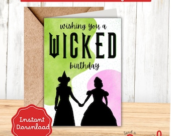 Wicked Themed Birthday Card/ Wicked Inspired /  Wicked Gift  / Birthday Card / Printable Card