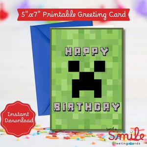 Von Minecraft inspirierte Geburtstagskarte / Minecraft Creeper Karte / Für Kinder Geburtstag / Für Gamer Geburtstag / Für Junge / Gamer Geschenk / Printable