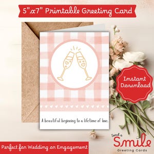Druckbare Hochzeit Verlobungs Karte | Ein schöner Anfang für eine Lebenszeit der Liebe | Sektgläser Design | Romantische Glückwunschkarte