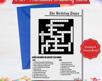 Biglietto di auguri di compleanno a tema cruciverba per gli amanti dei puzzle, download digitale