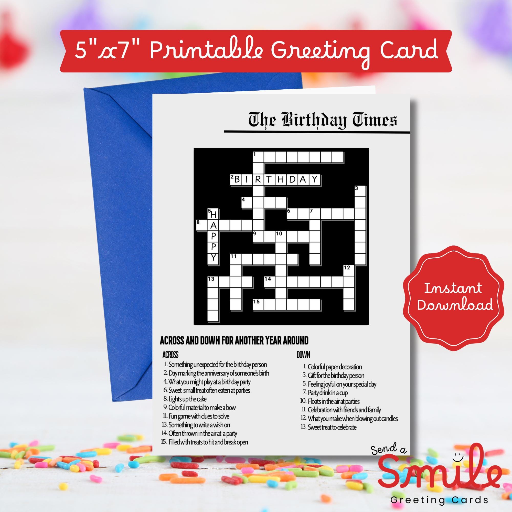Crossword themed birthday card for puzzle lovers birthday digital download  - etsy ireland