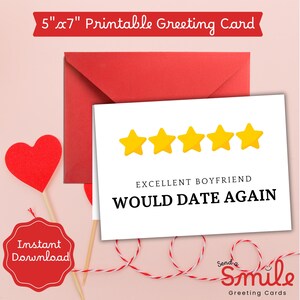 Carte imprimable pour couple petit ami ou petite amie 5 étoiles