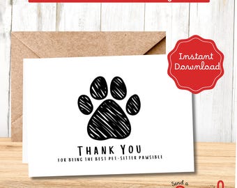 Pet Sitter Thank You Card: Paw Print Design (Printable)