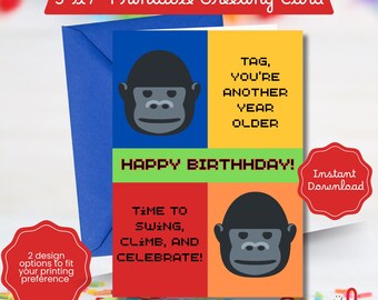 Tarjeta de cumpleaños de Gorilla Tag: Divertida tarjeta para jugadores de realidad virtual (Descarga digital)