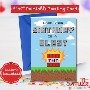Carte d'anniversaire inspirée de Minecraft / Carte de bloc Minecraft / Pour l'anniversaire d'enfants / Pour l'anniversaire des joueurs / Pour les jeunes garçons / Cadeau pour joueur