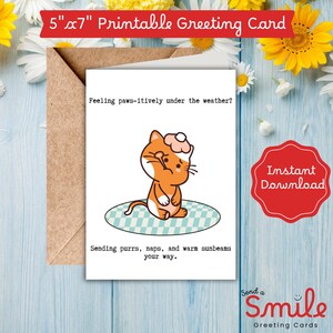 Get Well Soon Card for Sick Cat – "Feeling Paws-itively Under the Weather?" – Cute Cat Greeting Card with Purrs, Wags & Sunbeams