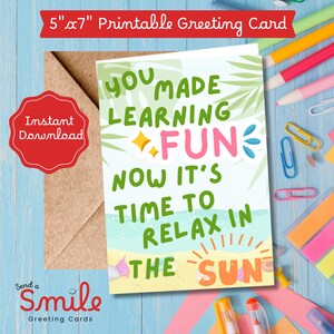 End of Year Teacher Thank You Card: Beach Theme (PDF) - Etsy