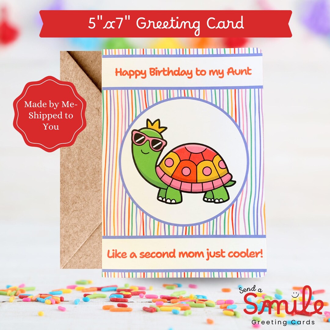 Cool Aunt Birthday Card – Turtle With Sunglasses, 5x7 Funny Greeting - Etsy