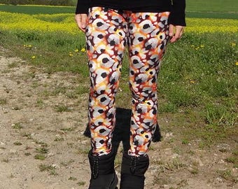 Leggins, handgemacht, Größe M, Damen Hose, Yoga, Gymnastik, Wohlfühlhose, Sommer Hose, Aquarell Kreise, Textilkunst, Jersey, made in Germany