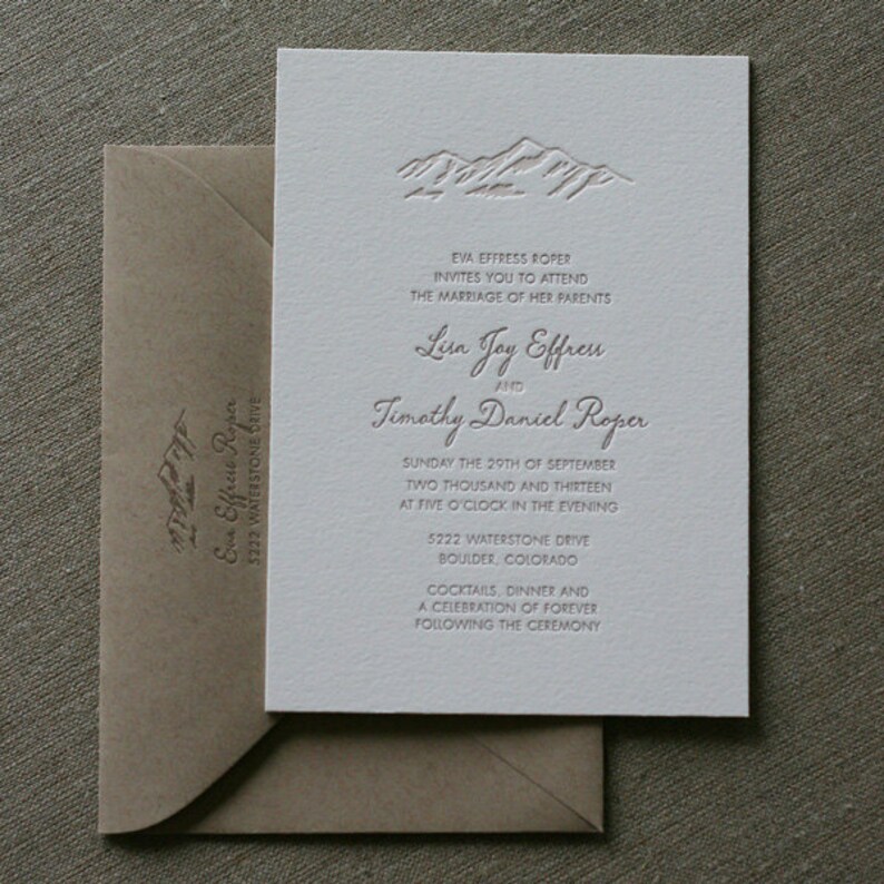 Letterpress Wedding Invitation Elegant Mountain Etsy