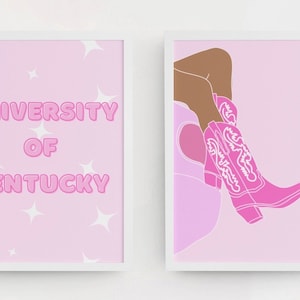 university of Kentucky pink dorm decor cowgirl themed set of 2 wall prints