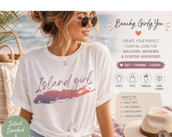 Long Island SVG-bundel | Shirtontwerp eilandmeisje | Grafische kust New York Beach | Cricut SVG | Sublimatie-png