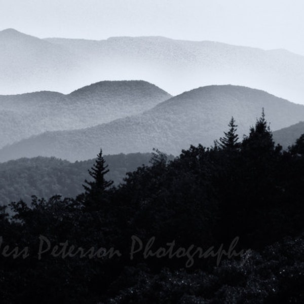 Blue Ridge Mountains Photography. Black & White Home Decor. NC  landscape photos. striking wall art 8x10 Matted to 11x14 Fine Art Photograph