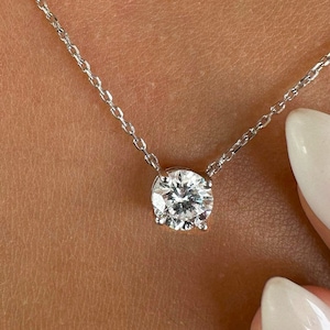 2 Ct Round Lab Created Diamond Necklace,14K Gold Lab Grown Diamond Pendant Necklace, Diamond Solitaire Necklace,Attached Diamond On Chain