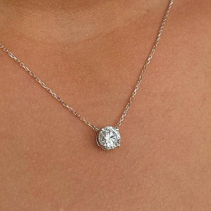 0.75 Ct Round Lab Created Diamond Necklace,14K Gold Lab Grown Diamond Pendant Necklace, Diamond Solitaire Necklace,Attached Diamond On Chain