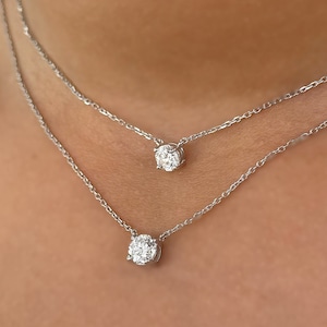 14K Gold Prong Set Diamond Necklace, 14K Gold Lab Grown Diamond Necklace,Round Diamond Necklace,Diamond Solitaire Necklace ,Attached Diamond