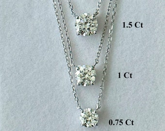 Collar de diamantes cultivados en laboratorio en oro de 14 quilates, collar de diamantes minimalista, collar de diamantes delicados, collar de diamantes en oro de 14 quilates, collar de diamantes solitarios