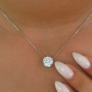 1 Ct Round Lab Created Diamond Necklace,14K Gold Lab Grown Diamond Pendant Necklace, Diamond Solitaire Necklace,Attached Diamond On Chain