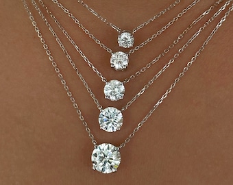 Collar de diamantes cultivados en laboratorio en oro de 14 quilates, diamante engastado en cadena, delicado collar de diamantes, collar de diamantes en oro de 14 quilates, collar de diamantes solitarios