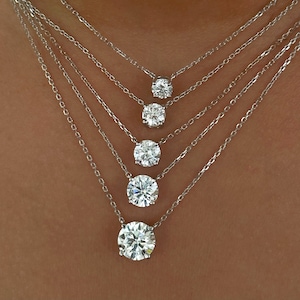 14K Gold Lab Grown Diamond Necklace,Attached Diamond On Chain,Dainty Diamond Necklace, 14Kt Gold Diamond Necklace,Diamond Solitaire Necklace