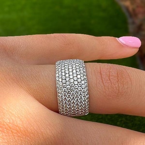 14k Solid Gold Lab Grown Diamond Ring, Wide Gold Band,  Wide Pave Diamond Ring, Diamond Wedding Band, Diamond Cigar Band, 2 Ct Diamond Ring