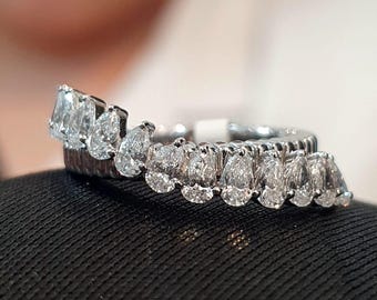 14K Gold Pear Diamond Wedding Band Ring, Lab Grown Diamond Ring, Unique Diamond Ring Band, Dainty Diamond Band, Unusual Diamond Ring