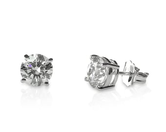 Aretes de diamantes cultivados en laboratorio en oro de 14 quilates, aretes de diamantes de 1 ct, aretes de diamantes con engaste de cesta de 4 puntas y cierre de rosca.