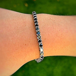 12 Ct Natural Black Diamond Tennis Bracelet 14K Gold, 4 Prongs Black Diamond Bracelet, Woman&#39;s Diamond Bracelet, Diamond Bracelet For Men