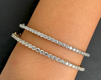 Bracciale rigido con diamanti da 2,4 ct, bracciale con diamanti in oro 14 carati, bracciale con diamanti coltivati in laboratorio in oro 14 carati, bracciale rigido con diamanti, regalo braccialetto per lei