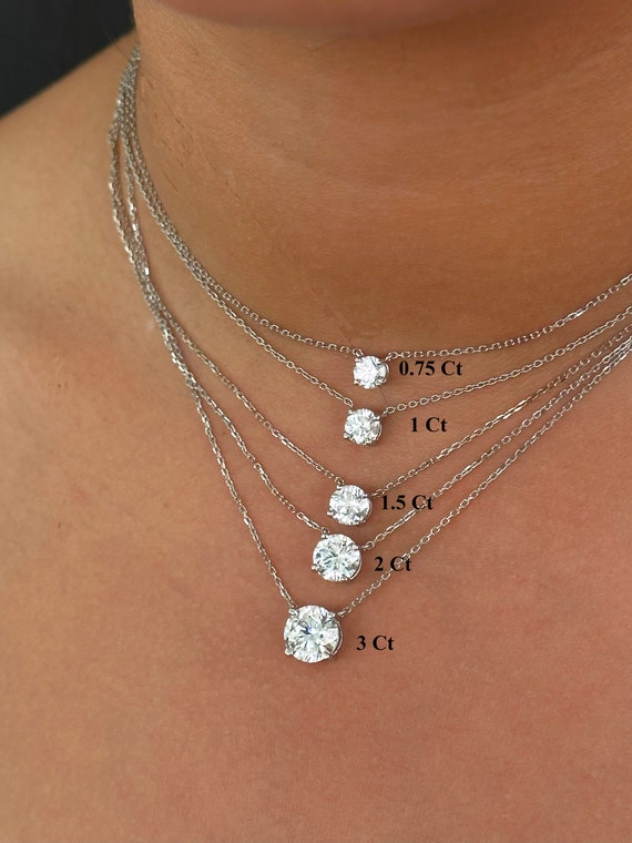 3 カラットのラウンド ラボ クリエイト ダイヤモンド ネックレス、14K 
