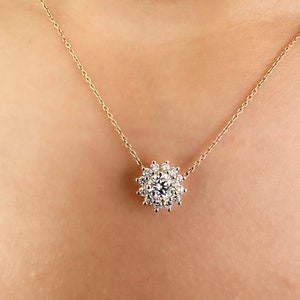 14K Gold Floating Diamond Necklace ,Layering Gold Necklace, Real Diamond Pendant/Necklace, Lab Grown Diamond Necklace , Sun Diamond Necklace