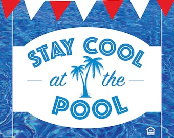 Swimming Pool Party Print Flyer, Electronic Digital Ad with Your Custom Details