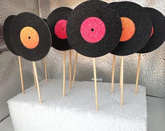 Record Cupcake Toppers - 80's Party (12) can come in any color