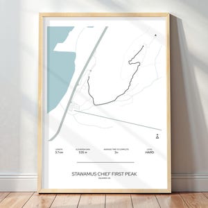 Impression de carte du sentier Stawamus Chief - blanc - affiche de randonnée en Colombie-Britannique - cadeau de randonnée - art mural déco