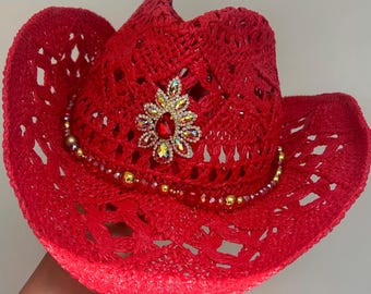 Red Rhinestone Cowgirl Hat