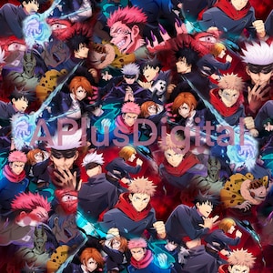 Jim jitsu fighters kaisen anime seamless pattern jpg file and coordinate