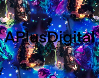 Slaying demon tanjiro and nezuko monsters cartoon seamless pattern jpg file