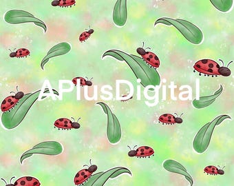 Lady bug leaves seamless pattern jpg file