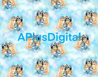 Bluey doggy watercolor seamless pattern jpg file and coordinate