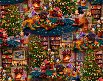 Mickey Xmas Christmas tree magic seamless pattern jpg file and coordinate
