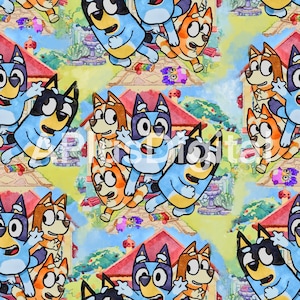 Bluey dog family cartoon watercolor seamless pattern jpg file and coordinate