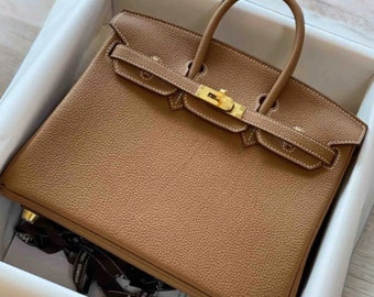 Vintage Brown Leather Bag Birkin Style Size 30