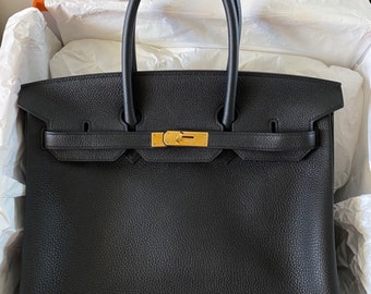 Vintage Black Leather Bag Birkin Style Size 30