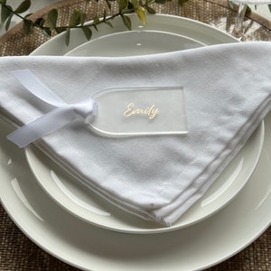 Acrylic place cards, personalised, frosted acrylic, name card, seating arrangement, custom name acrylic, ribbon name card